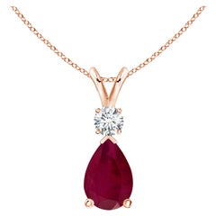 Ciondolo a goccia con rubino naturale da 1,7 carati e diamante in oro rosa 14K
