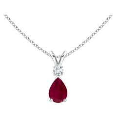 Colgante Lágrima de Rubí Natural con Diamante en Platino