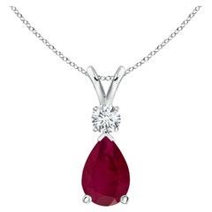 Pendentif en forme de goutte de rubis naturel de 1,7 ct avec diamant en platine