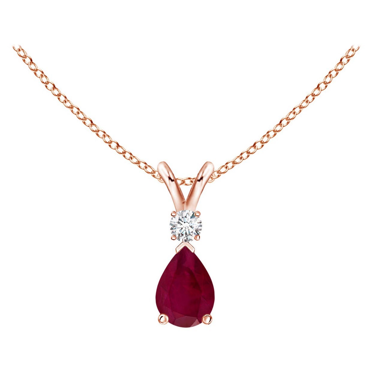 Colgante de lágrima de rubí natural con diamante en oro rosa de 18 quilates