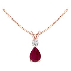 Colgante de lágrima de rubí natural con diamante en oro rosa de 18 quilates