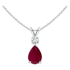 Natural Ruby Teardrop Pendant with Diamond in 14K White Gold