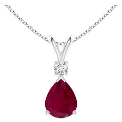 Natural 2.7 ct Ruby Teardrop Pendant with Diamond in 925 Sterling Silver