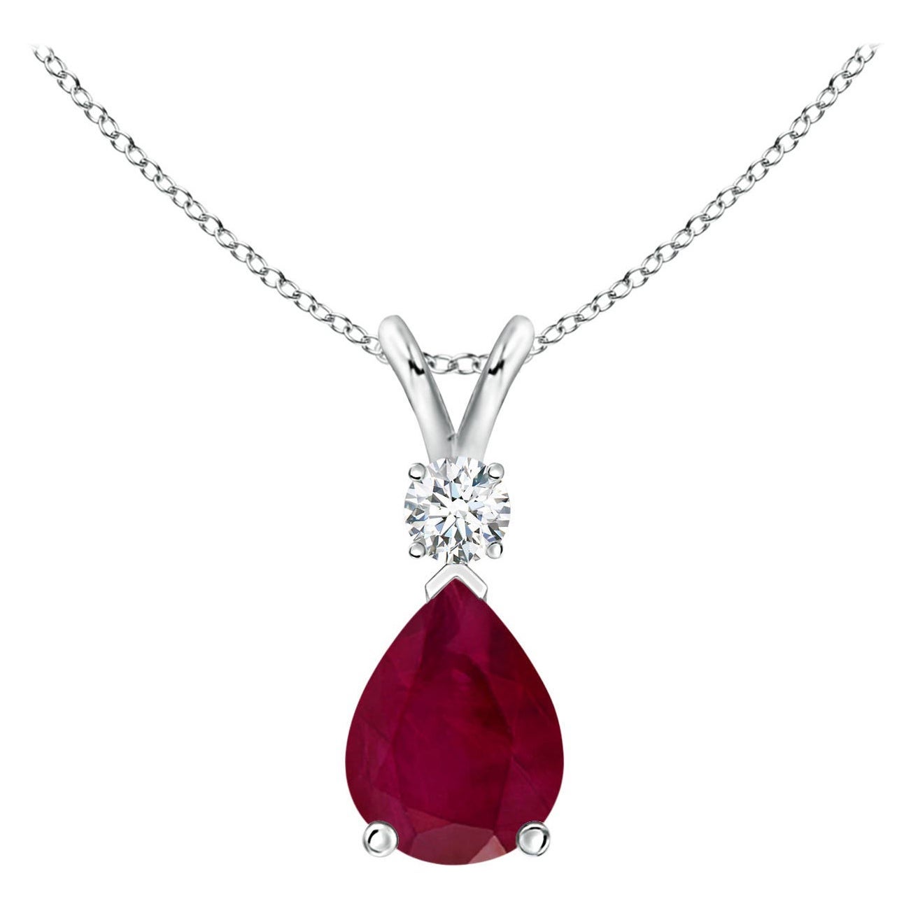 Natural 1.15 ct Ruby Teardrop Pendant with Diamond in 14K White Gold