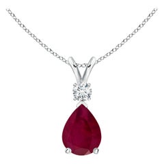 Natürlicher natürlicher 1,15 Karat Rubin-Tropfen-Anhänger mit Diamant in 14 Karat Weißgold