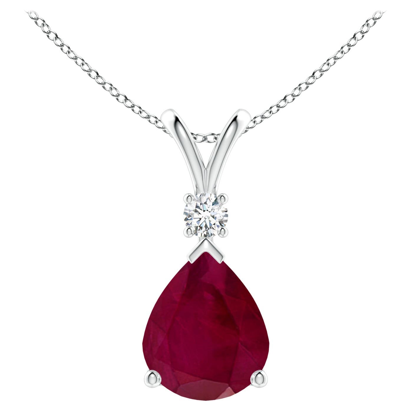 Natural 5 ct Ruby Teardrop Pendant with Diamond in 925 Sterling Silver