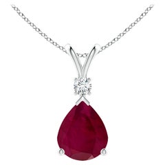 Natural 5 ct Ruby Teardrop Pendant with Diamond in 925 Sterling Silver