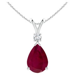 Natural 7.9 ct Ruby Teardrop Pendant with Diamond in 925 Sterling Silver