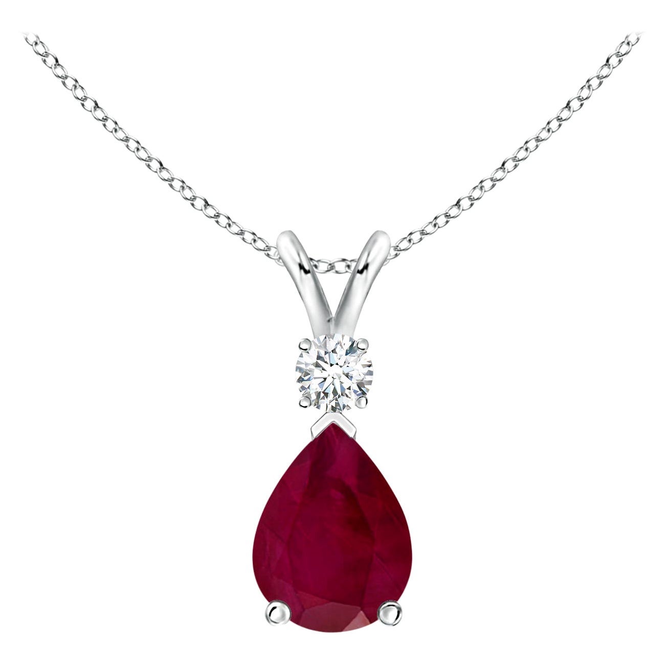 Natural 1.15 ct Ruby Teardrop Pendant with Diamond in 925 Sterling Silver