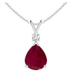 Natural 5 ct Ruby Teardrop Pendant with Diamond in 18K White Gold