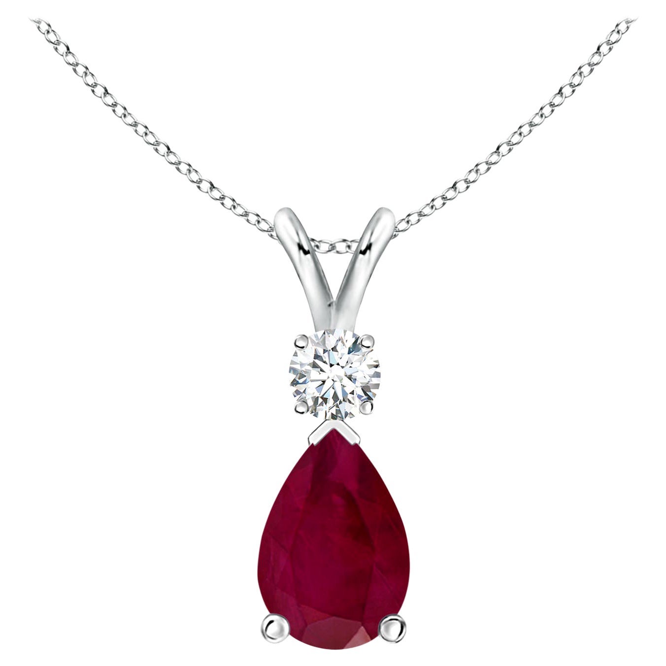 Colgante lágrima de rubí natural de 1,7 ct con diamante en plata de ley 925
