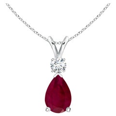 Natural 1.7 ct Ruby Teardrop Pendant with Diamond in 925 Sterling Silver