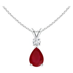 Natural Ruby Teardrop Pendant with Diamond in 925 Sterling Silver