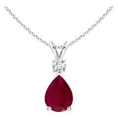 Pendentif en or blanc 18 carats en forme de goutte de rubis naturel de 1,15 ct avec diamant