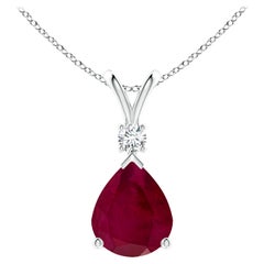 Natural 5 ct Ruby Teardrop Pendant with Diamond in 14K White Gold