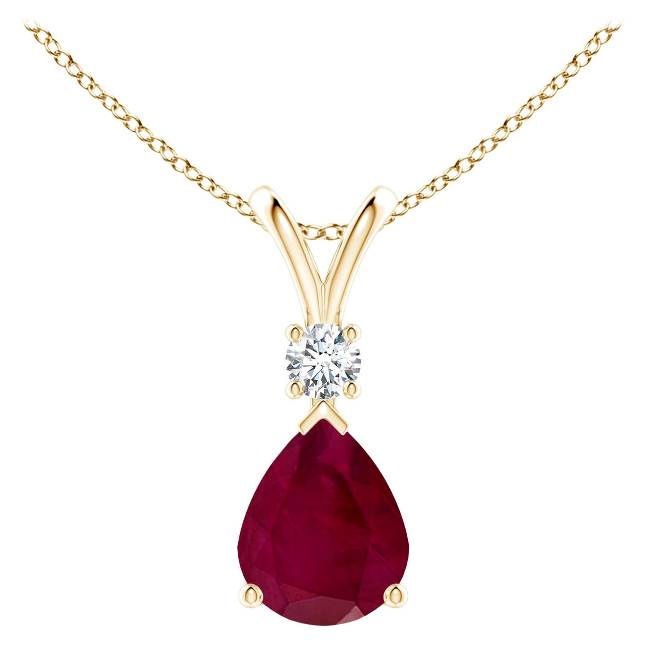 Colgante lágrima de rubí natural de 2,7 ct con diamante en oro amarillo de 14 quilates