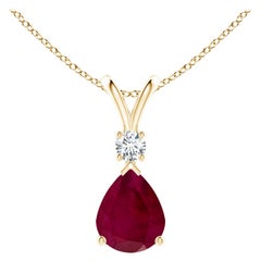 Colgante lágrima de rubí natural de 2,7 ct con diamante en oro amarillo de 14 quilates