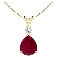 Ciondolo a goccia con rubino naturale da 5 carati e diamante in oro giallo 14K