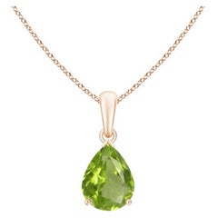 Ciondolo solitario di peridoto naturale a forma di pera da 1,6 carati in oro rosa 14K