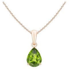 Colgante solitario de peridoto natural en forma de pera de 1,1 ct en oro rosa de 14 quilates