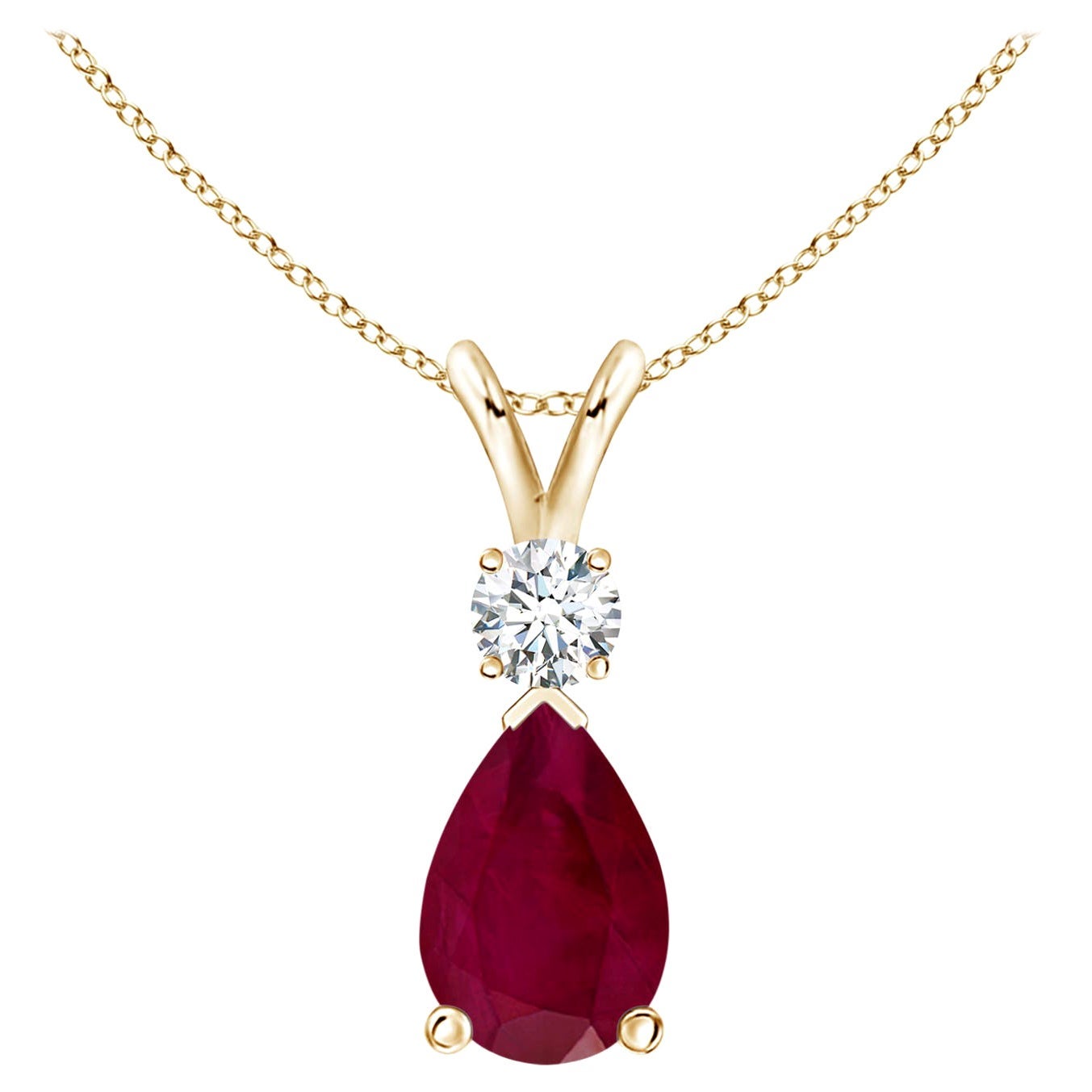 Colgante lágrima de rubí natural de 1,7 ct con diamante en oro amarillo de 14 quilates