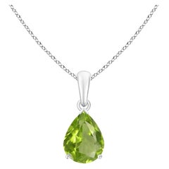 Colgante solitario de peridoto natural en forma de pera de 1,6 ct en oro blanco de 14 quilates