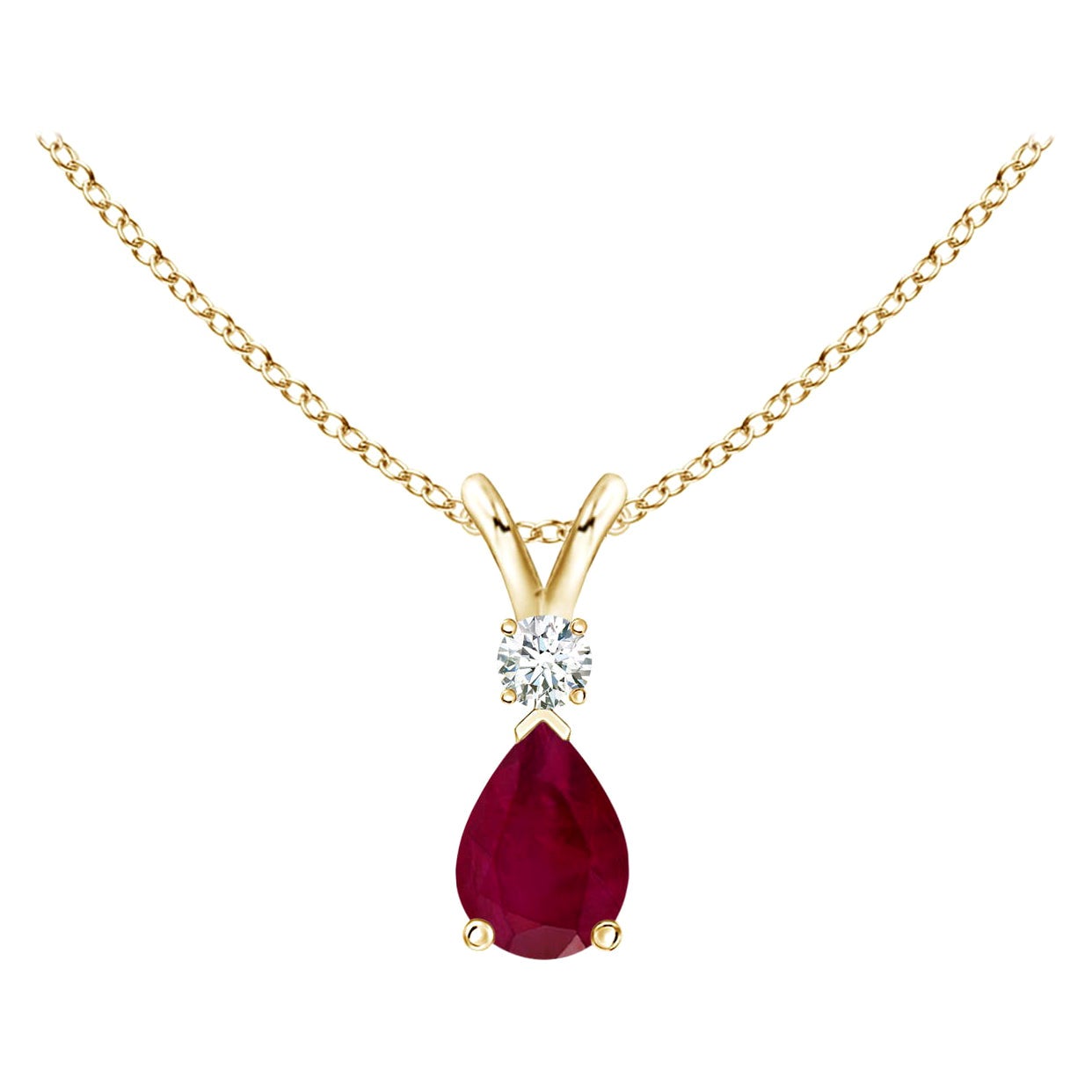 Natural Ruby Teardrop Pendant with Diamond in 18K Yellow Gold