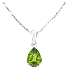 Colgante solitario de peridoto natural en forma de pera de 1,1 ct en oro blanco de 14 quilates