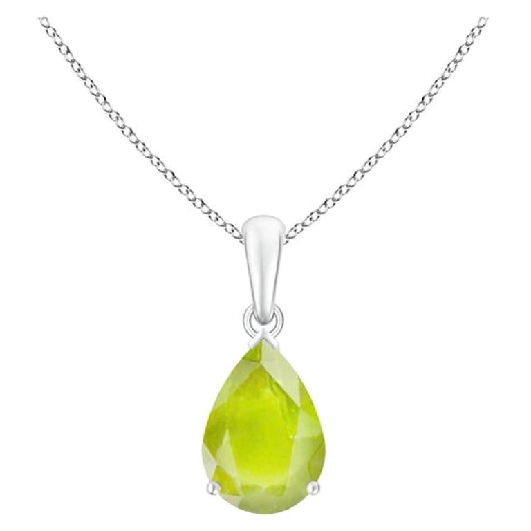Natural Pear-Shaped 1.9 ct Peridot Solitaire Pendant in 18K White Gold