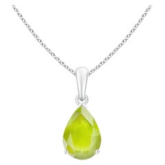 Natural Pear-Shaped 1.9 ct Peridot Solitaire Pendant in 18K White Gold