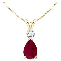 Natural 1.7 ct Ruby Teardrop Pendant with Diamond in 18K Yellow Gold