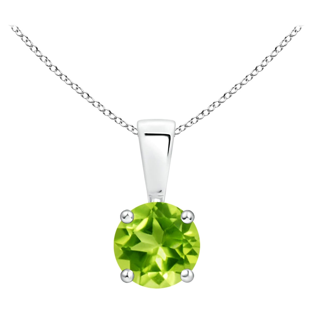 Natural Classic Round Peridot Solitaire Pendant in Platinum