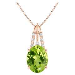 Natural Oval 1.9 ct Peridot and Diamond Leo Pendant in 18K Rose Gold