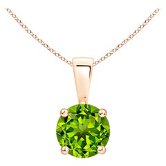 Natural Classic Round Peridot Solitaire Pendant in 14K Rose Gold