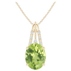 Natural Oval 1.9 ct Peridot and Diamond Leo Pendant in 14K Yellow Gold