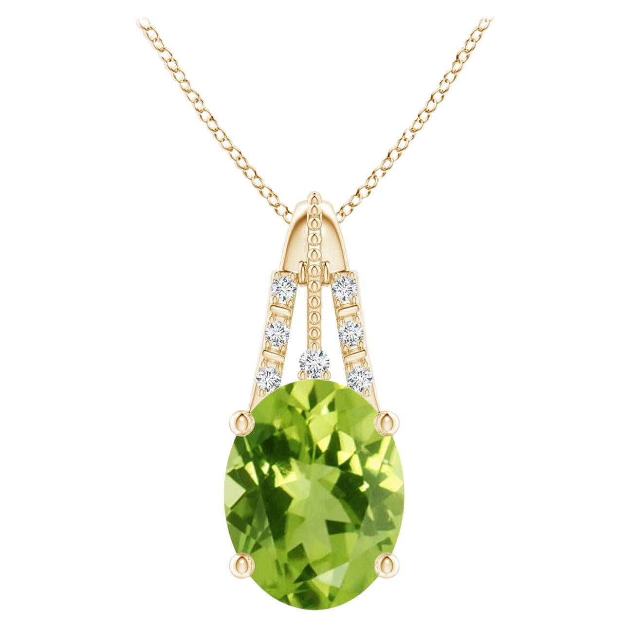 Pendentif Leo en or jaune 18 carats avec péridot ovale naturel de 1,9 carat et diamants