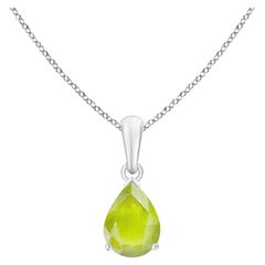 Natural Pear-Shaped 1.1 ct Peridot Solitaire Pendant in Platinum