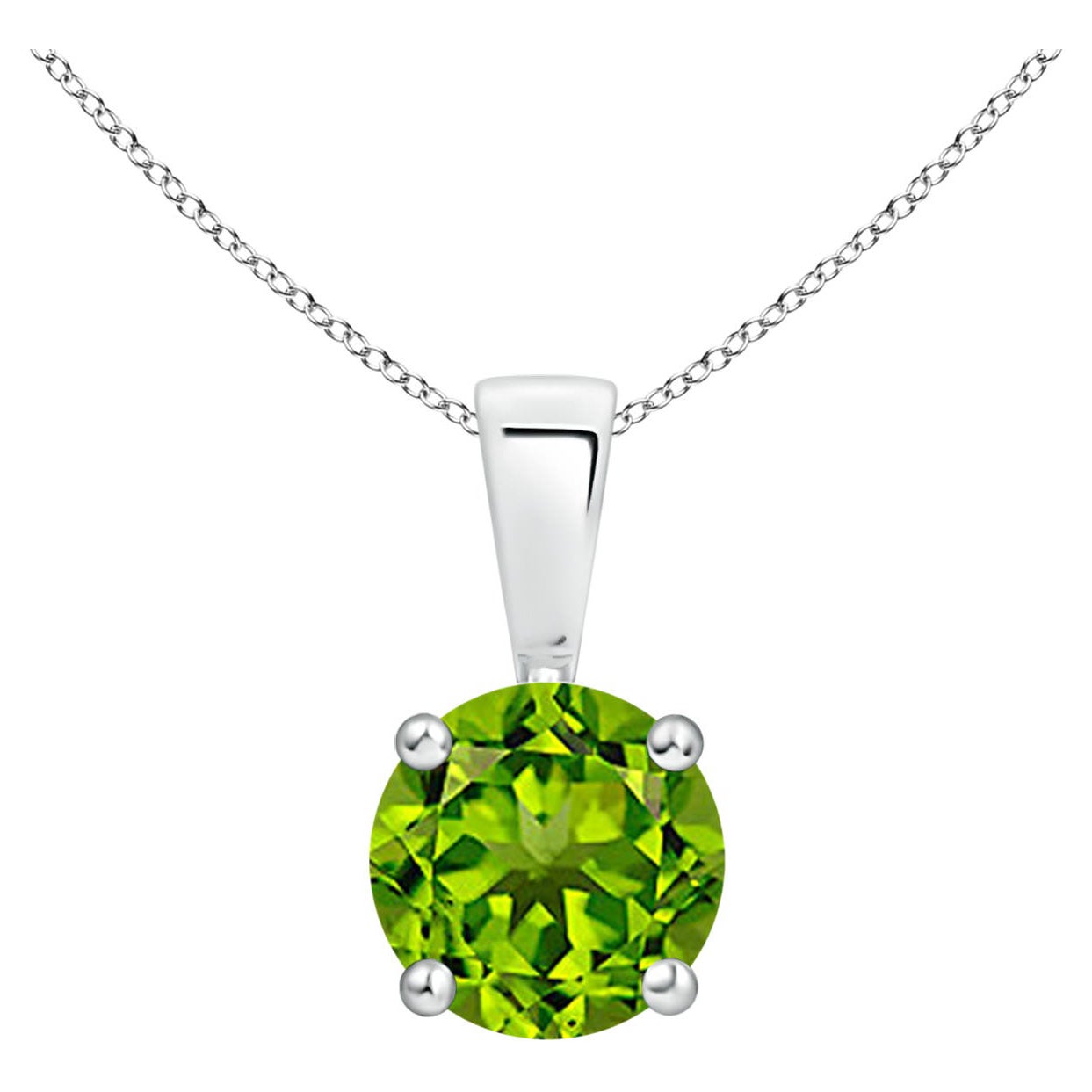 Natural Classic Round Peridot Solitaire Pendant in 14K White Gold