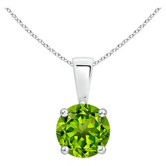 Natural Classic Round Peridot Solitaire Pendant in 14K White Gold