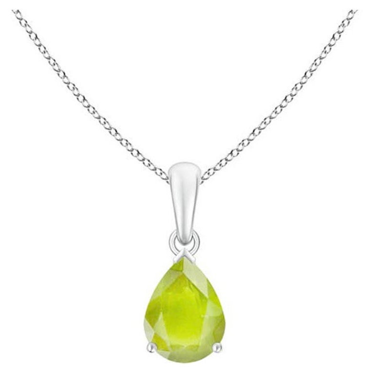 Natural Pear-Shaped 1.1 ct Peridot Solitaire Pendant in 18K White Gold