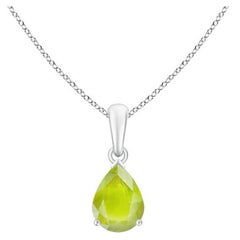 Natural Pear-Shaped 1.1 ct Peridot Solitaire Pendant in 18K White Gold