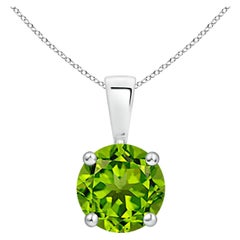 Colgante solitario de peridoto redondo clásico natural de 1,4 ct en oro blanco de 14 quilates