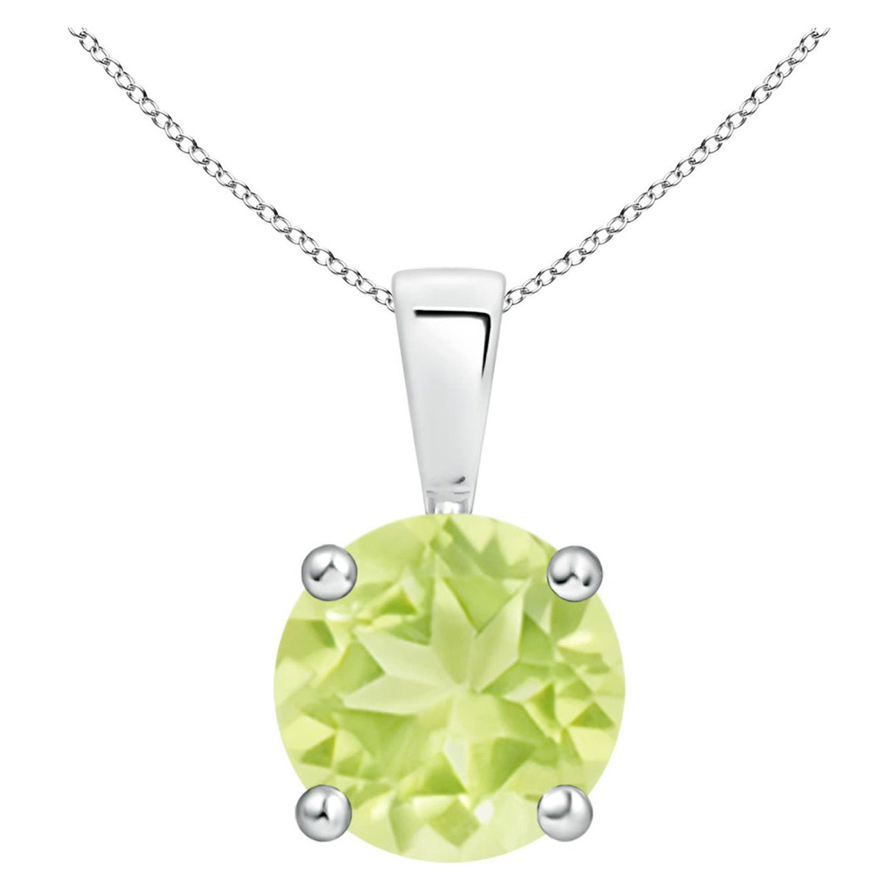 Pendentif solitaire en or blanc 18 carats, Nature Classic Round 2 ct Peridot