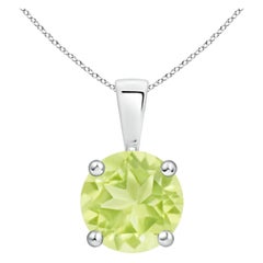 Natural Classic Round 2 ct Peridot Solitaire Pendant in 18K White Gold