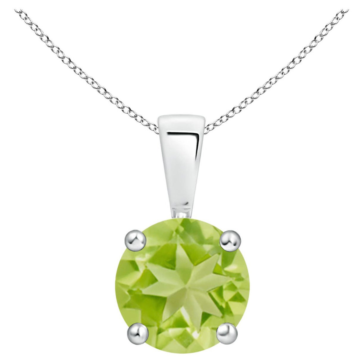 Colgante Solitario de Peridoto Clásico Natural Redondo de 1,4 ct en Oro Blanco de 18 quilates
