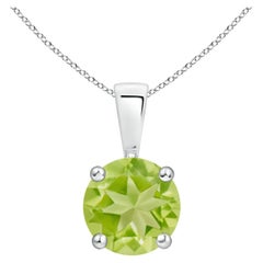 Pendentif solitaire en or blanc 18 carats en péridot rond de 1,4 ct Nature Classic