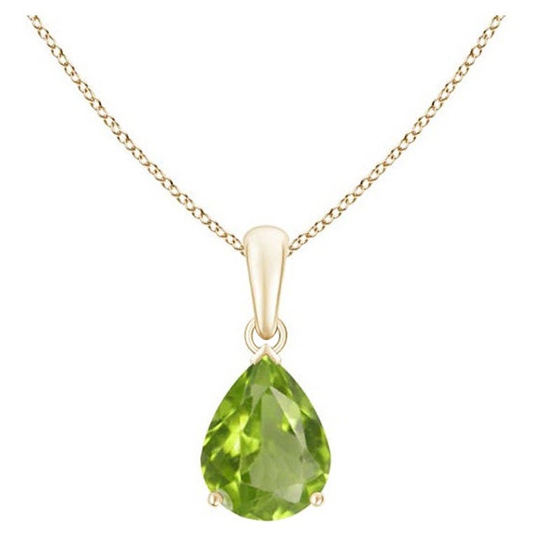 Colgante solitario de peridoto natural en forma de pera de 1,6 ct en oro amarillo de 14 quilates