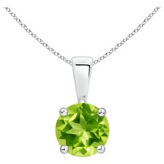 Ciondolo solitario classico naturale con peridoto rotondo in oro bianco 18 carati