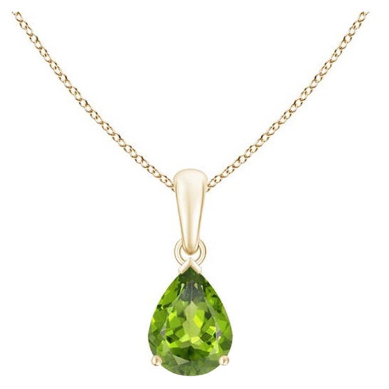 Natural Pear-Shaped 1.1 ct Peridot Solitaire Pendant in 14K Yellow Gold