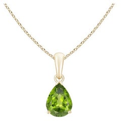 Natural Pear-Shaped 1.1 ct Peridot Solitaire Pendant in 14K Yellow Gold